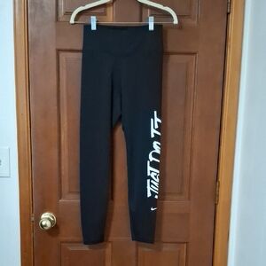 Nike One Tights Graffic Black Leggings White Logo Womens Size Small Dri-Fit